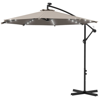 10ft Outdoor Cantilever Umbrella Banana Umbrella with Solar Lights and Adjustable Angle for Patio Backyard Khaki Cantilever Umbrellas Khaki  at Gallery Canada