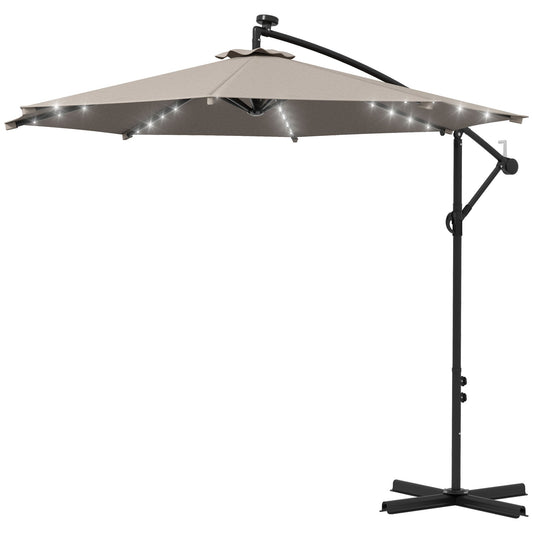 10ft Outdoor Cantilever Umbrella Banana Umbrella with Solar Lights and Adjustable Angle for Patio Backyard Khaki Cantilever Umbrellas Khaki  at Gallery Canada