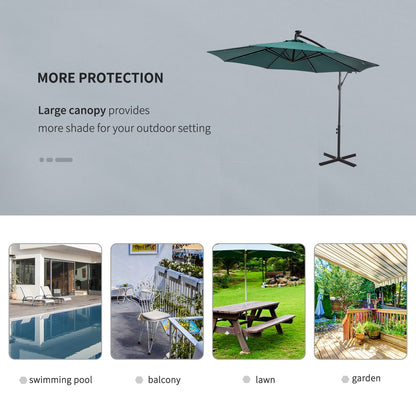 10ft Outdoor Cantilever Umbrella Patio Solor Banana Umbrella with Lights Adjustable Angle for Patio Backyard Dark Green Cantilever Umbrellas   at Gallery Canada