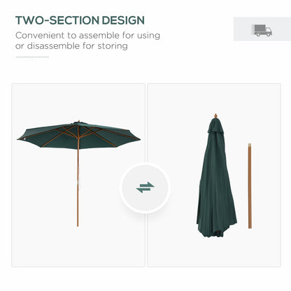 10FT Round Patio Umbrella with Rope Pulley Mechanism, Wooden Market Umbrella, Garden Parasol with 8 Ribs, Dark Green Sun Umbrellas   at Gallery Canada