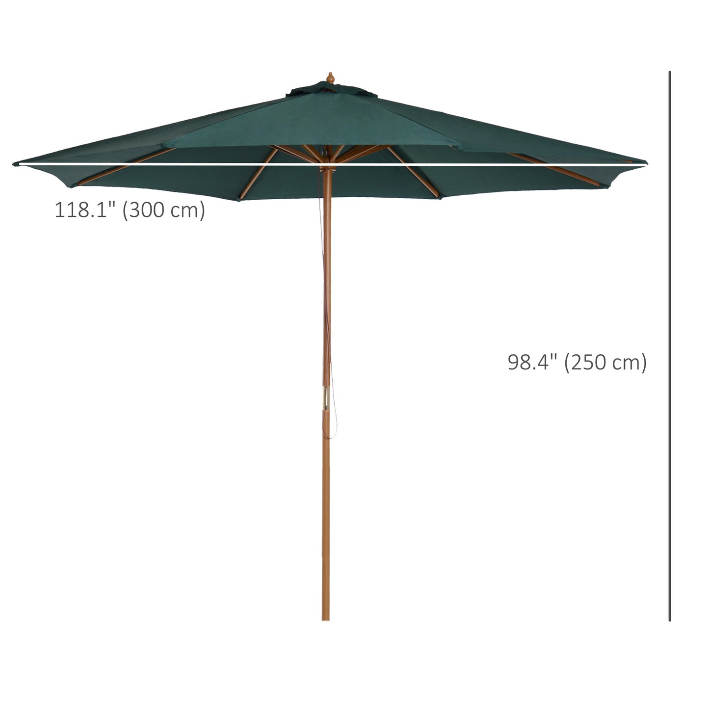 10FT Round Patio Umbrella with Rope Pulley Mechanism, Wooden Market Umbrella, Garden Parasol with 8 Ribs, Dark Green Sun Umbrellas   at Gallery Canada