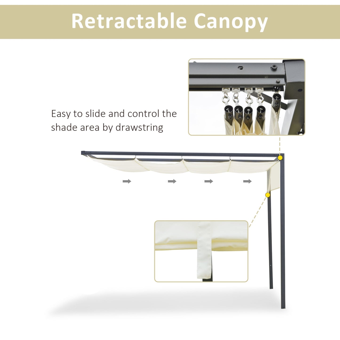 10'x10' Outdoor Pergola Gazebo with Retractable Canopy &; Metal Frame &; PA Coated Sun Shelter Door Porch Cover, Cream White Pergolas   at Gallery Canada