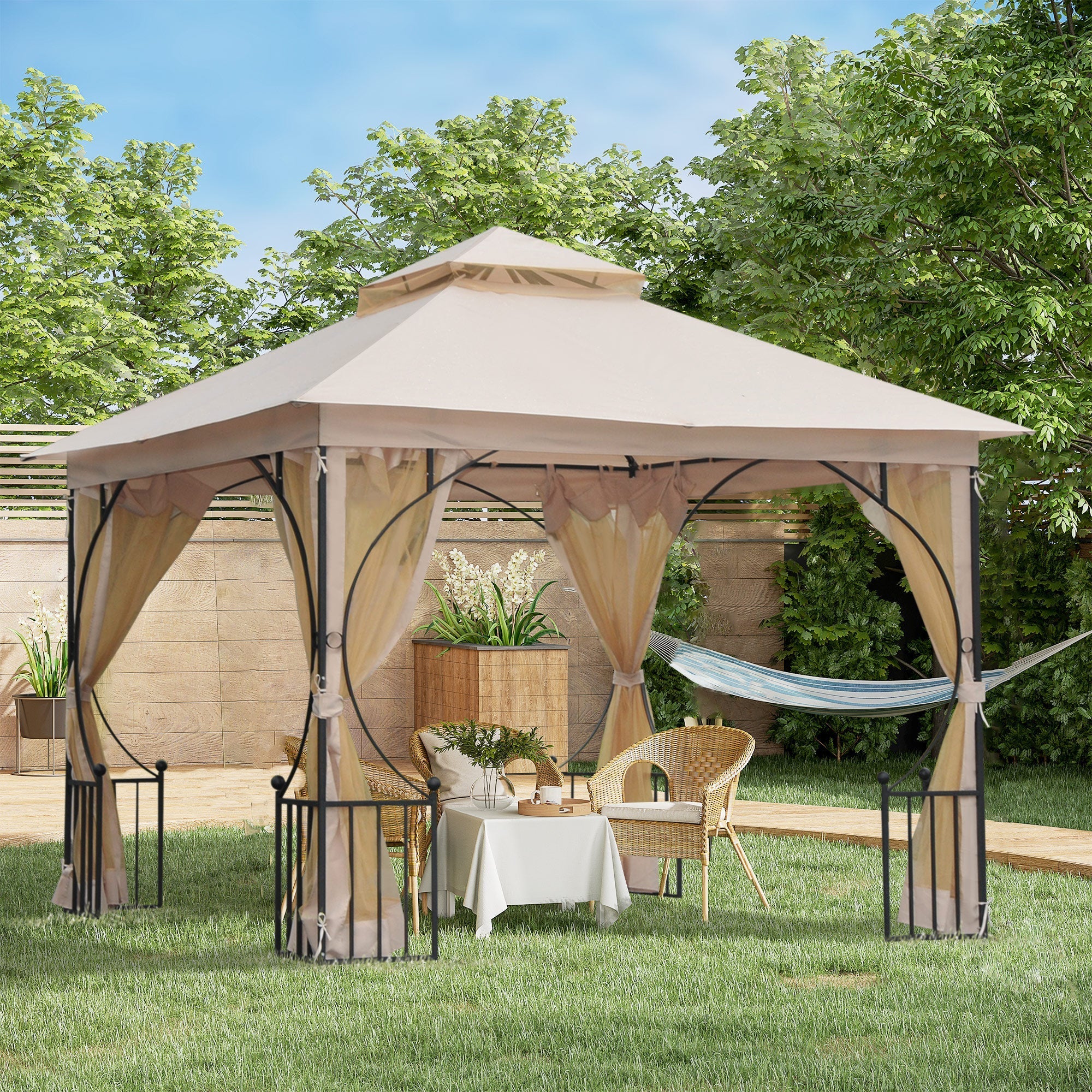 10'x10' Patio Gazebo, Outdoor Garden Canopy for Events Party Backyard with Mosquito Netting Gazebos   at Gallery Canada