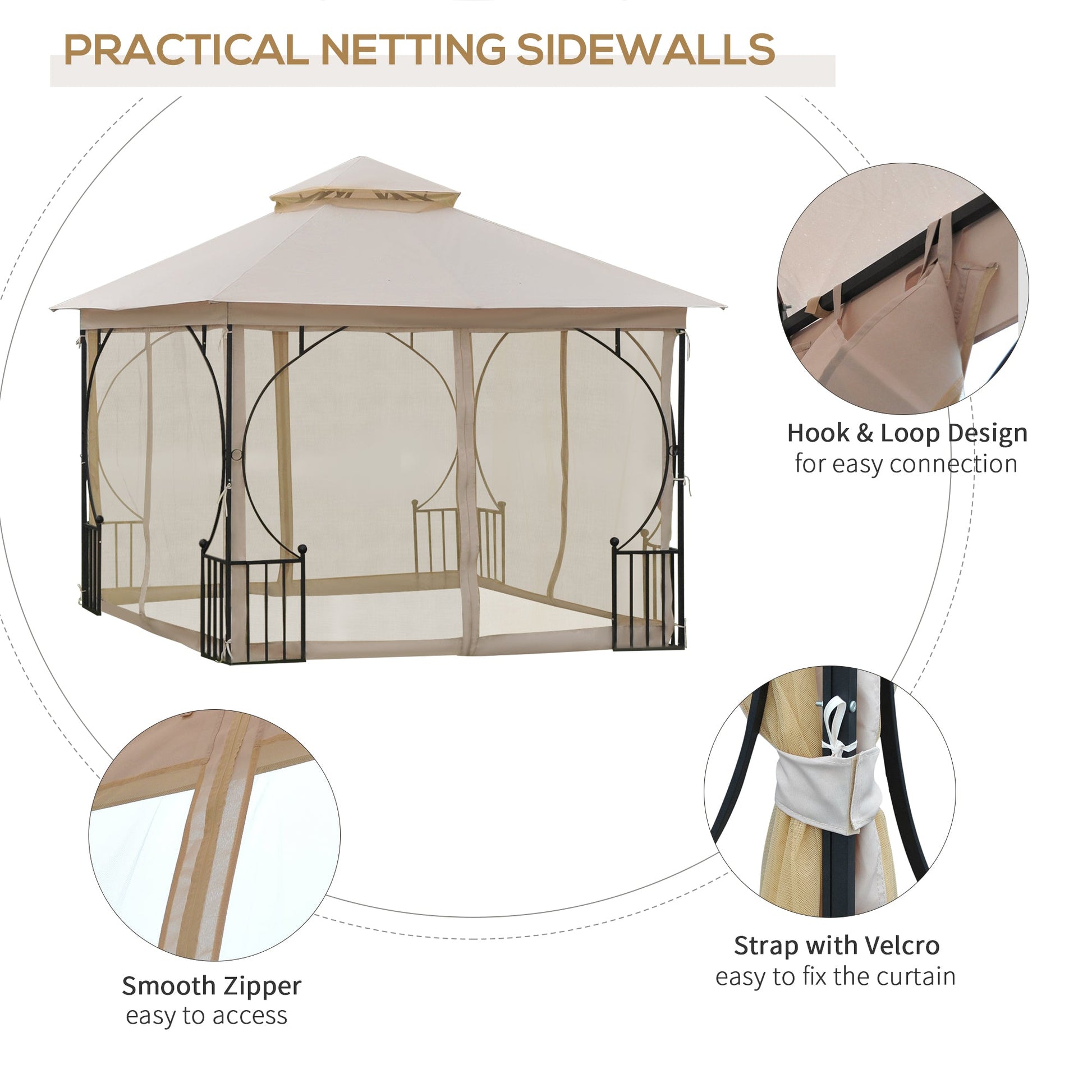 10'x10' Patio Gazebo, Outdoor Garden Canopy for Events Party Backyard with Mosquito Netting Gazebos   at Gallery Canada