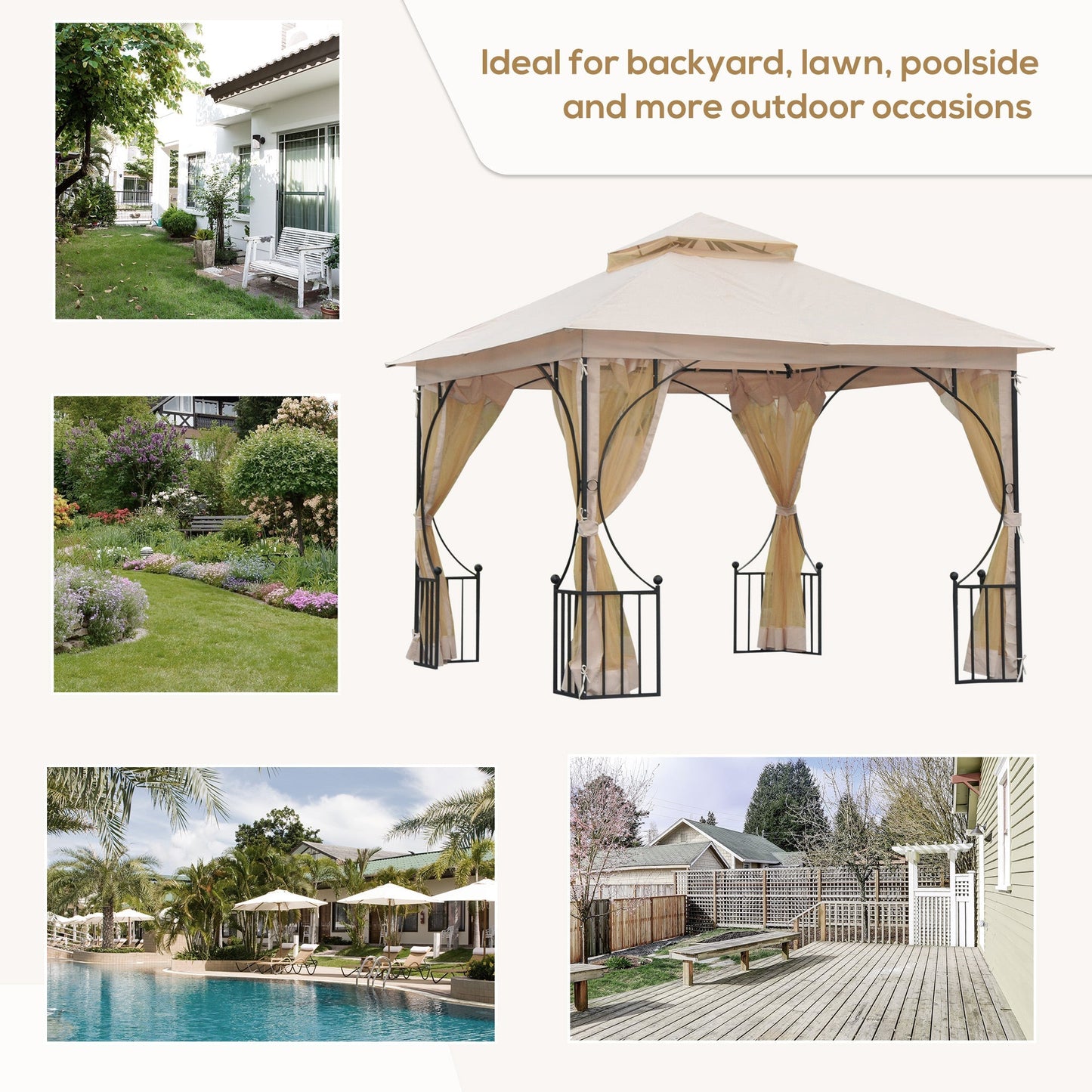 10'x10' Patio Gazebo, Outdoor Garden Canopy for Events Party Backyard with Mosquito Netting Gazebos   at Gallery Canada