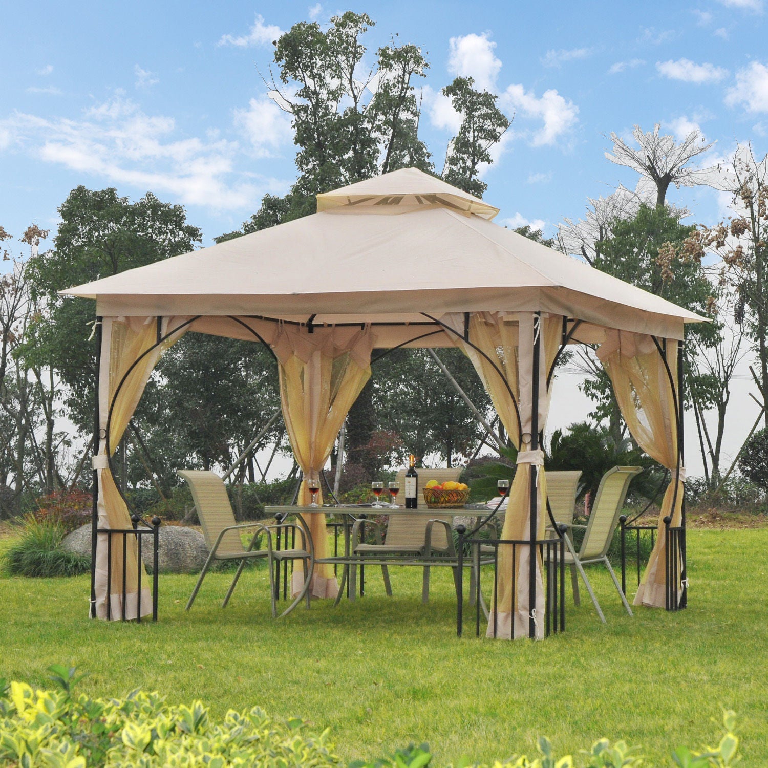 10'x10' Patio Gazebo, Outdoor Garden Canopy for Events Party Backyard with Mosquito Netting Gazebos   at Gallery Canada