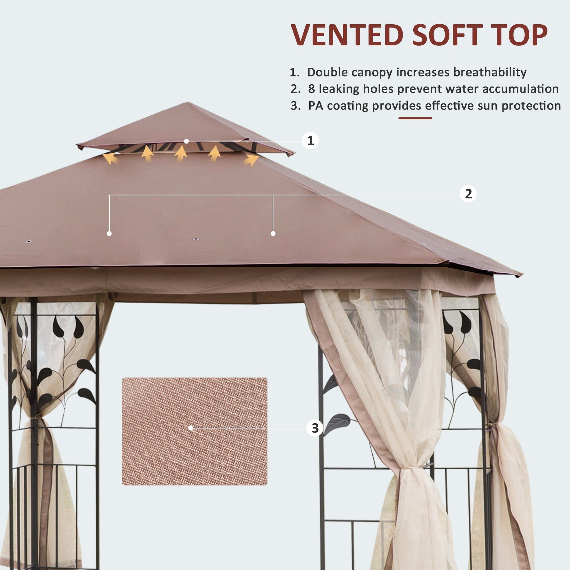 10'x10' Soft-top Steel Patio Gazebo Outdoor Sun Shelter with 2-Tier Polyester Roof, Curtain Sidewalls, Brown Gazebos   at Gallery Canada