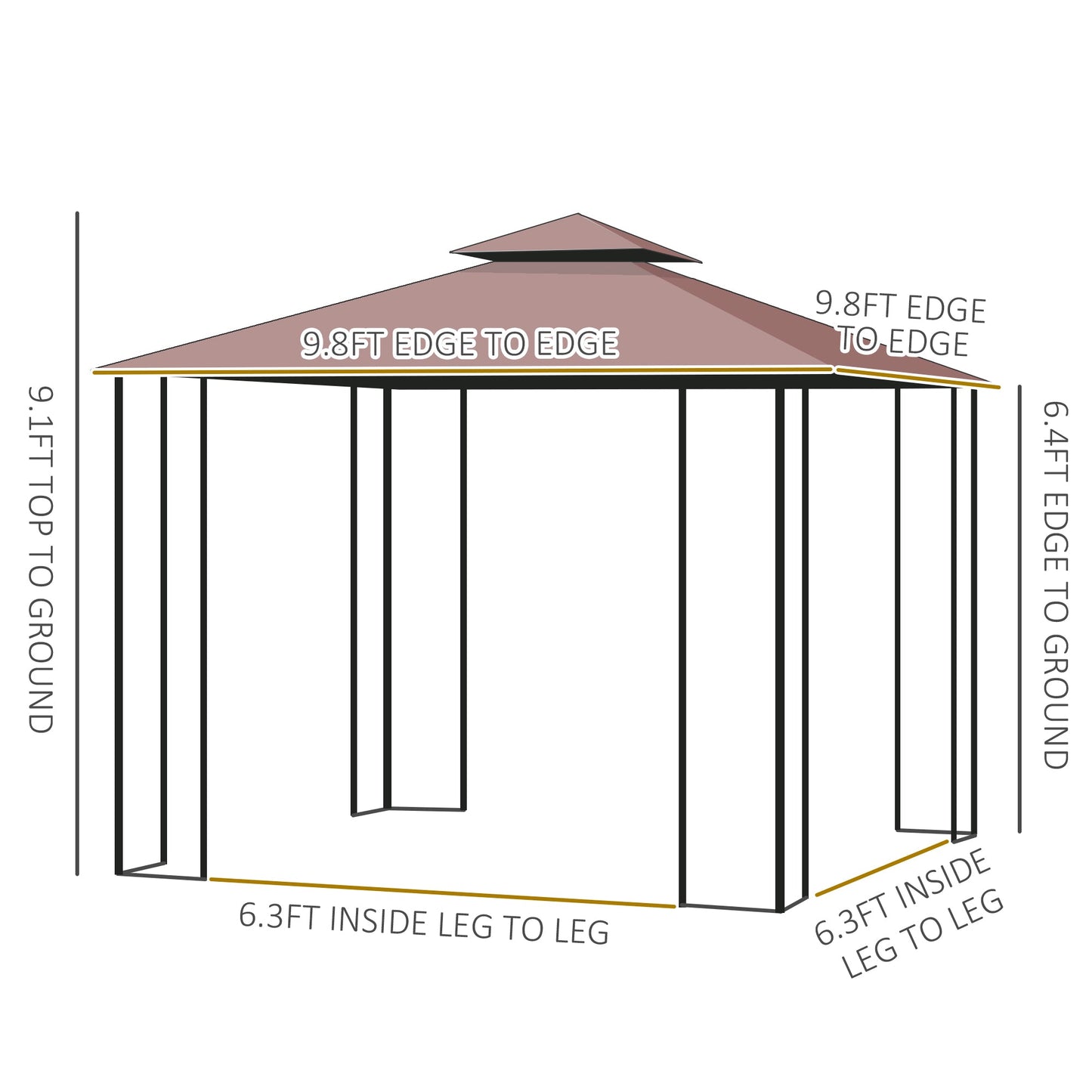 10'x10' Soft-top Steel Patio Gazebo Outdoor Sun Shelter with 2-Tier Polyester Roof, Curtain Sidewalls, Brown Gazebos   at Gallery Canada