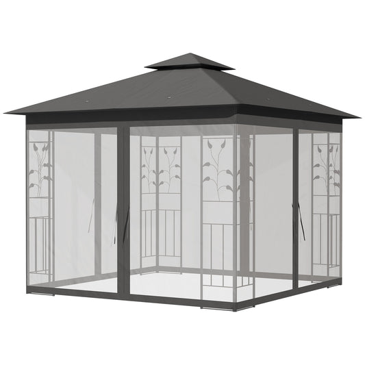 10'x10' Soft-top Steel Patio Gazebo Outdoor Sun Shelter with 2-Tier Polyester Roof, Curtain Sidewalls, Grey Gazebos Multi Colour  at Gallery Canada