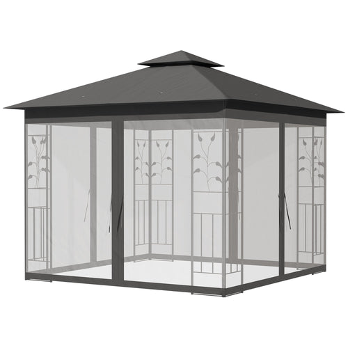 10'x10' Soft-top Steel Patio Gazebo Outdoor Sun Shelter with 2-Tier Polyester Roof, Curtain Sidewalls, Grey