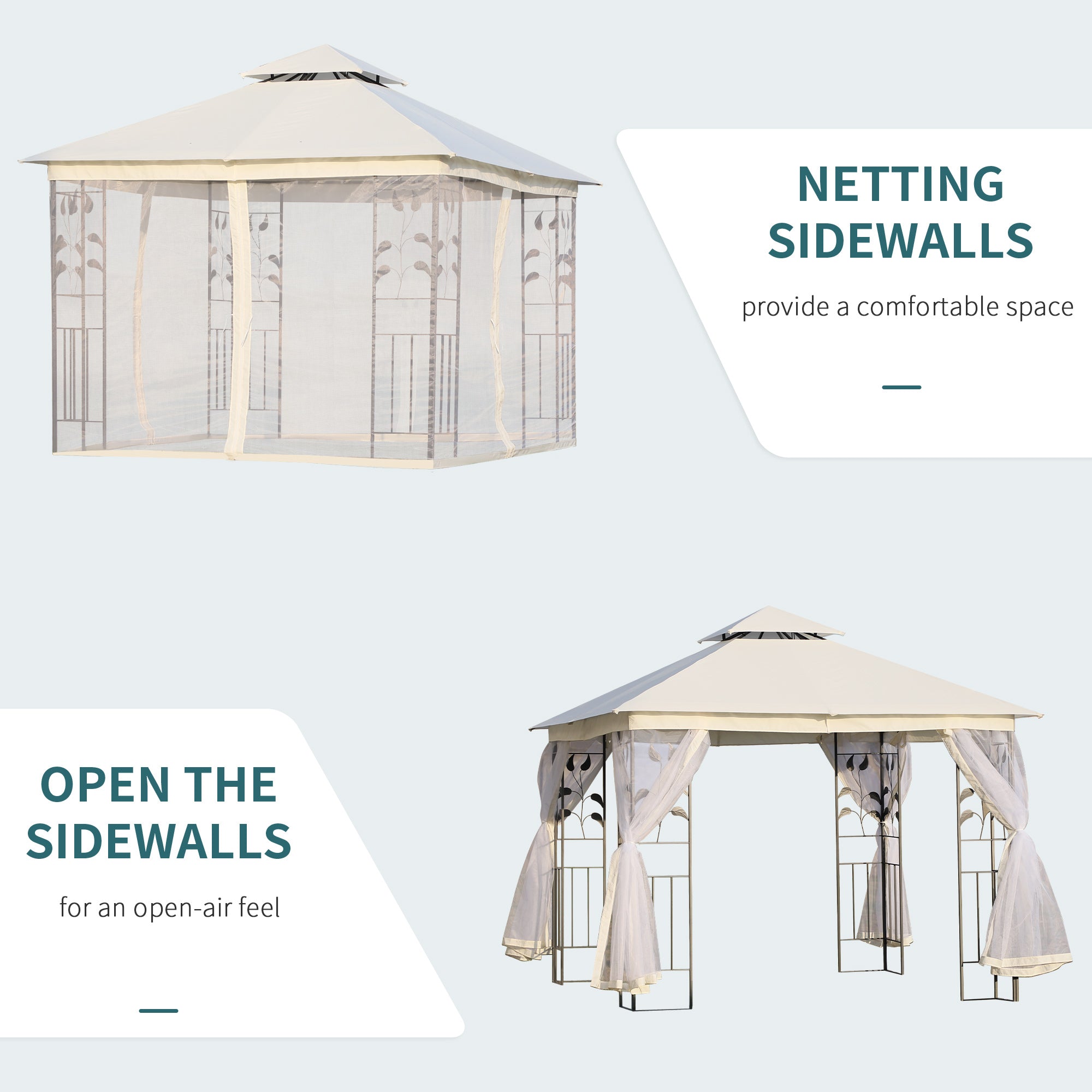 10'x10' Soft-top Steel Patio Gazebo Outdoor Sun Shelter with 2-Tier Polyester Roof, Curtain Sidewalls, White Gazebos   at Gallery Canada