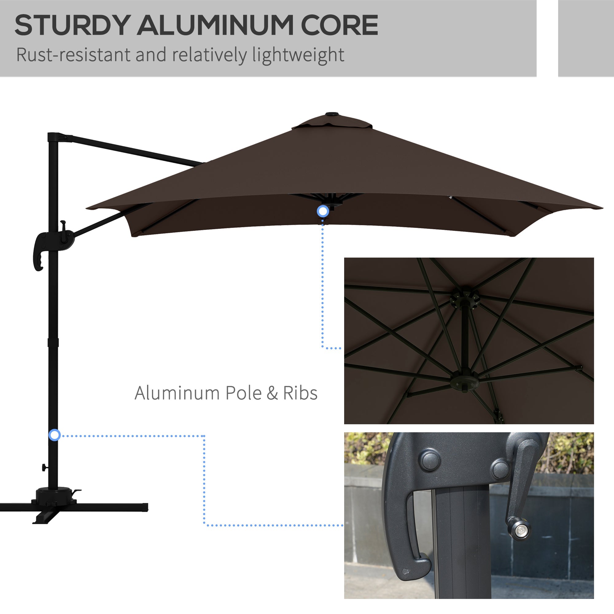 10x10ft Cantilever Umbrella Rotatable Square Market Parasol, 4 Adjustable Angle for Outdoor Backyard Patio Coffee Cantilever Umbrellas   at Gallery Canada