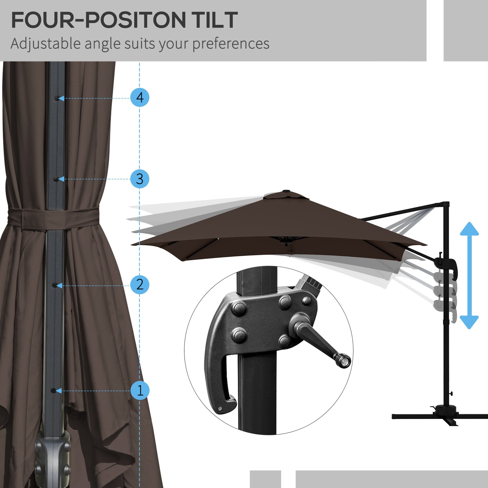 10x10ft Cantilever Umbrella Rotatable Square Market Parasol, 4 Adjustable Angle for Outdoor Backyard Patio Coffee Cantilever Umbrellas   at Gallery Canada