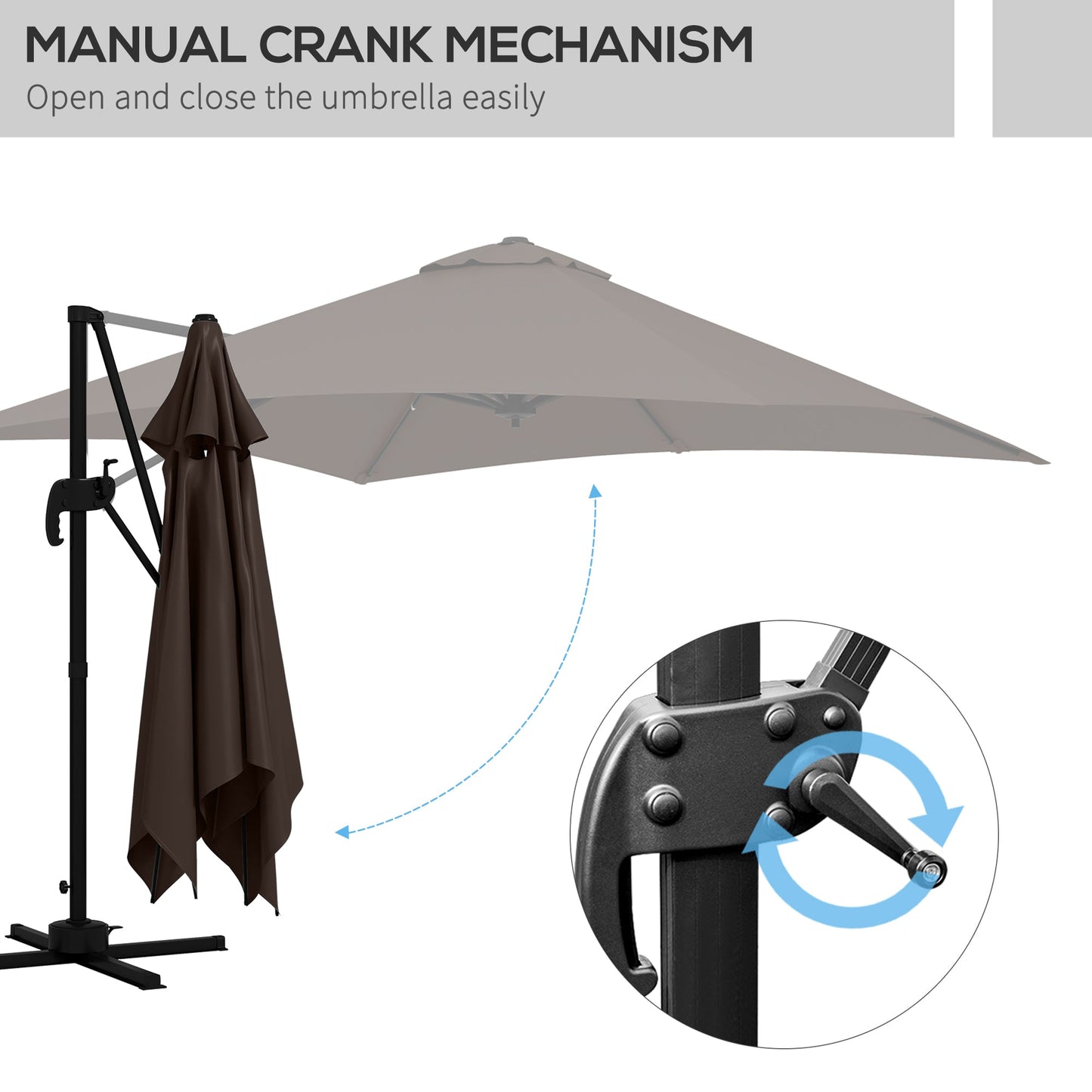 10x10ft Cantilever Umbrella Rotatable Square Market Parasol, 4 Adjustable Angle for Outdoor Backyard Patio Coffee Cantilever Umbrellas   at Gallery Canada