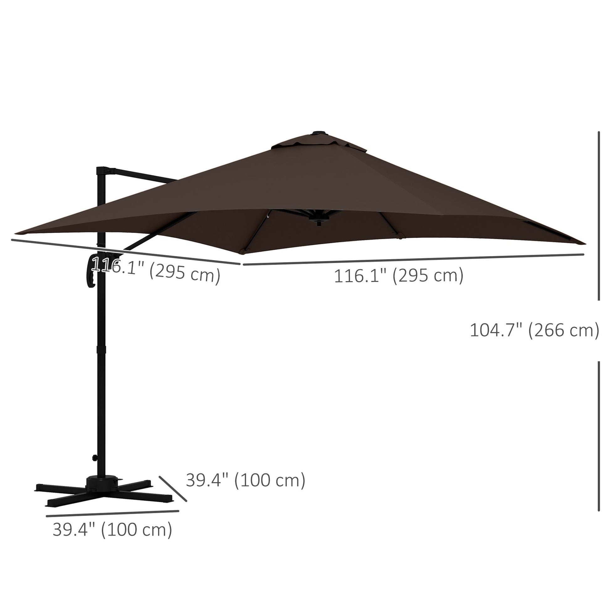 10x10ft Cantilever Umbrella Rotatable Square Market Parasol, 4 Adjustable Angle for Outdoor Backyard Patio Coffee Cantilever Umbrellas   at Gallery Canada