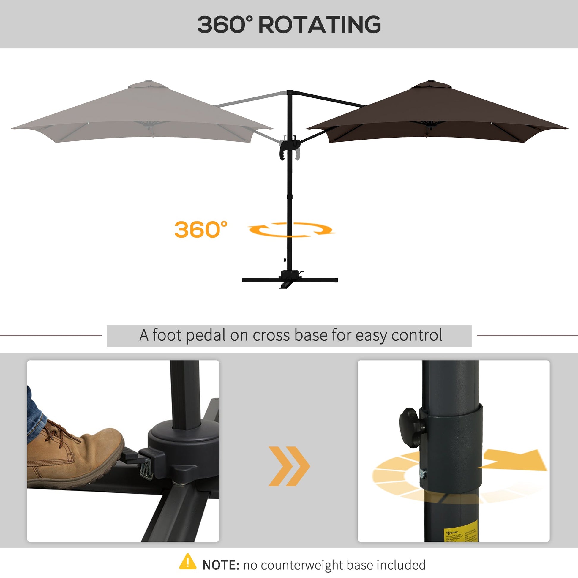 10x10ft Cantilever Umbrella Rotatable Square Market Parasol, 4 Adjustable Angle for Outdoor Backyard Patio Coffee Cantilever Umbrellas   at Gallery Canada