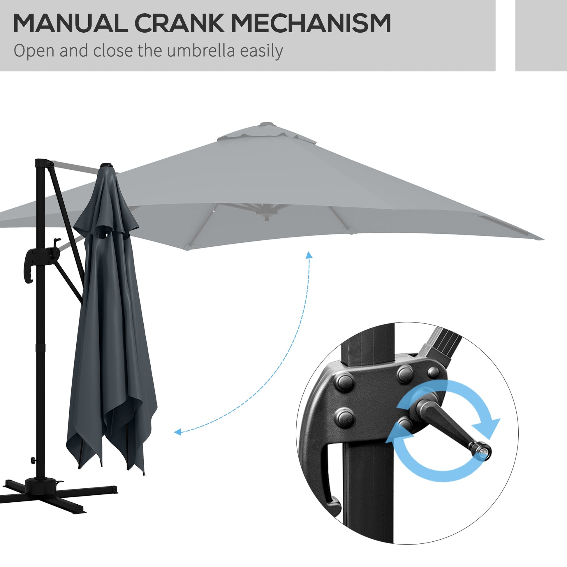 10x10ft Cantilever Umbrella Rotatable Square Market Parasol, 4 Adjustable Angle for Outdoor Backyard Patio Dark Grey Cantilever Umbrellas   at Gallery Canada