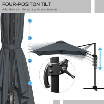 10x10ft Cantilever Umbrella Rotatable Square Market Parasol, 4 Adjustable Angle for Outdoor Backyard Patio Dark Grey Cantilever Umbrellas   at Gallery Canada