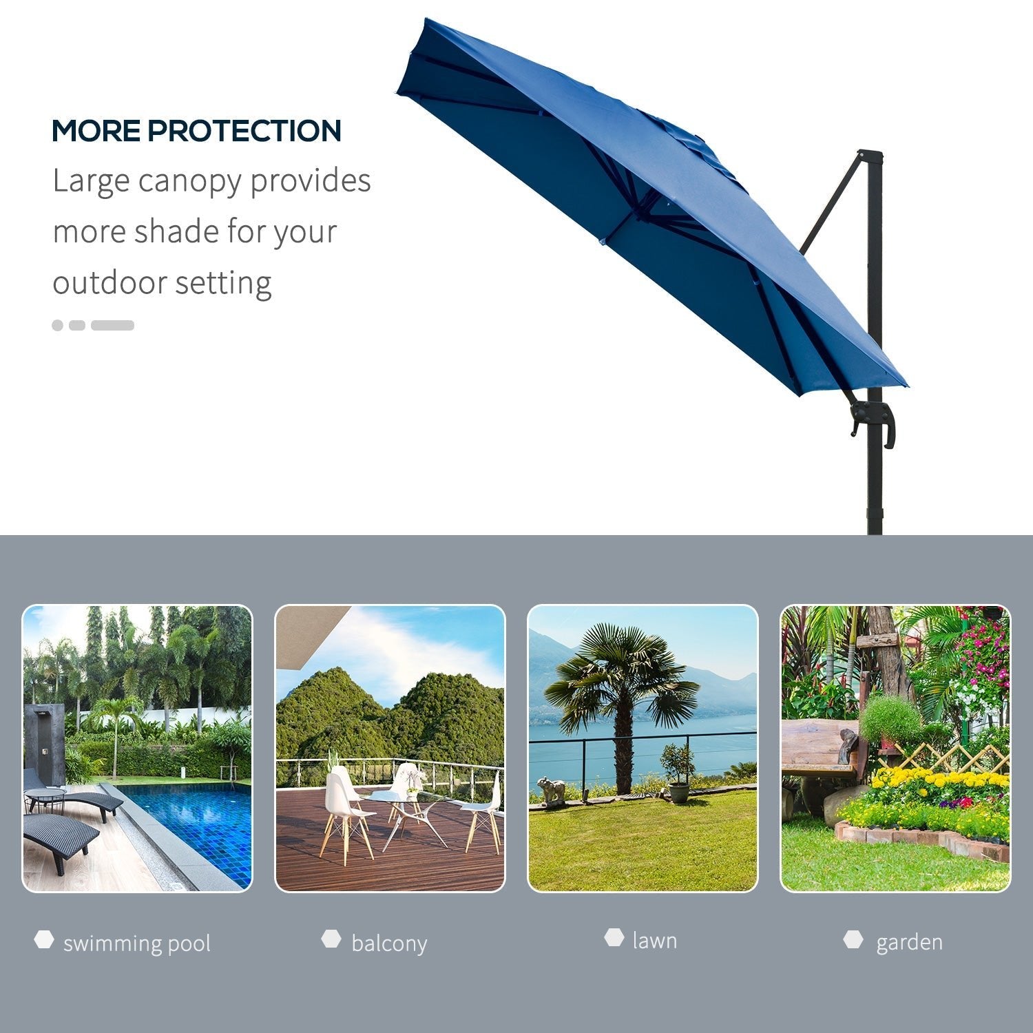 10x10ft Cantilever Umbrella Rotatable Square Top Market Parasol with 4 Adjustable Angle for Backyard Patio Outdoor Area, Blue Cantilever Umbrellas   at Gallery Canada