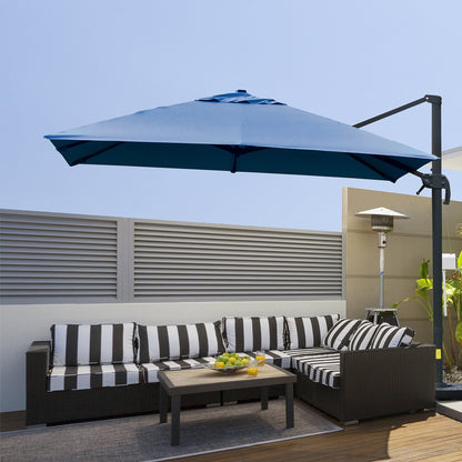 10x10ft Cantilever Umbrella Rotatable Square Top Market Parasol with 4 Adjustable Angle for Backyard Patio Outdoor Area, Blue Cantilever Umbrellas   at Gallery Canada