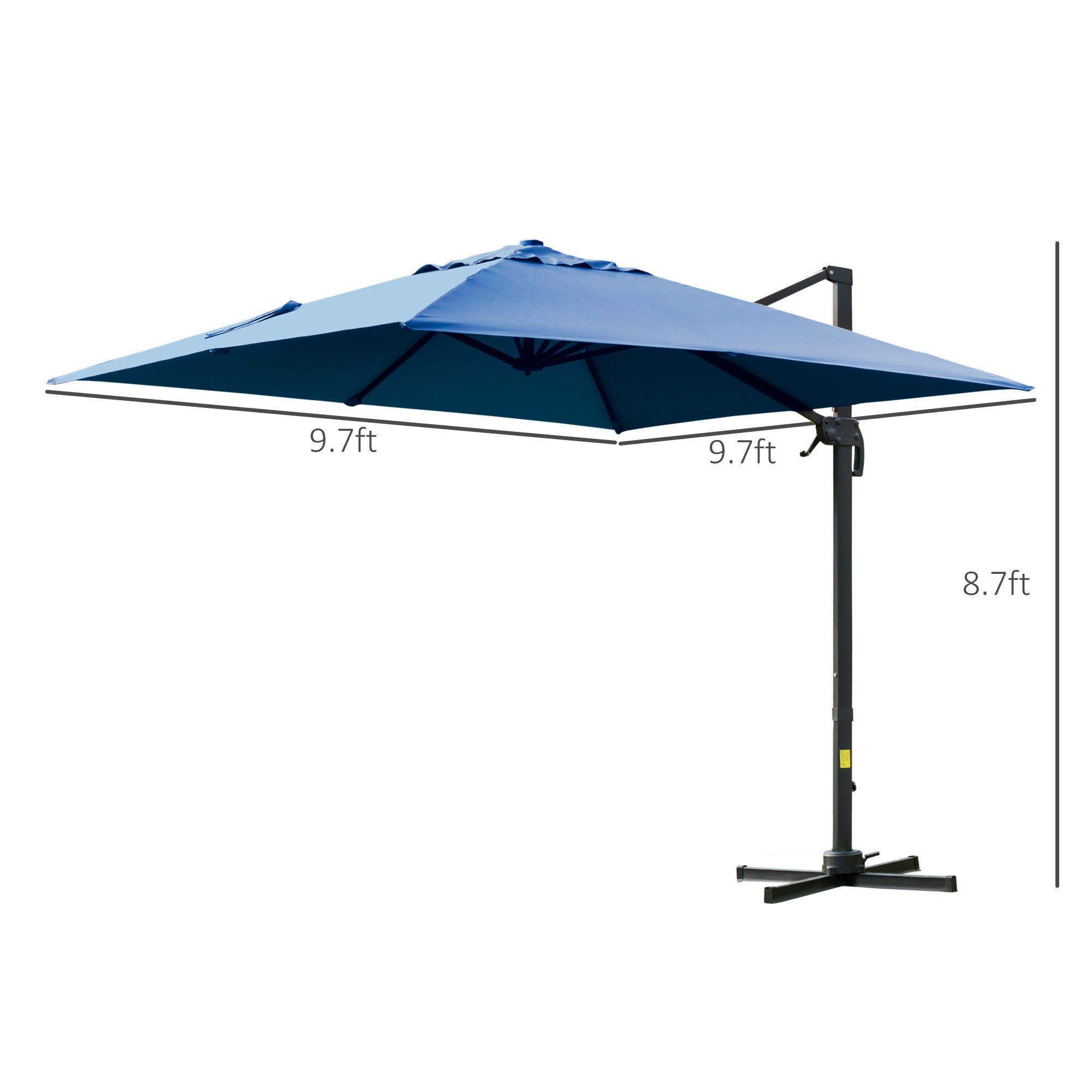 10x10ft Cantilever Umbrella Rotatable Square Top Market Parasol with 4 Adjustable Angle for Backyard Patio Outdoor Area, Blue Cantilever Umbrellas   at Gallery Canada