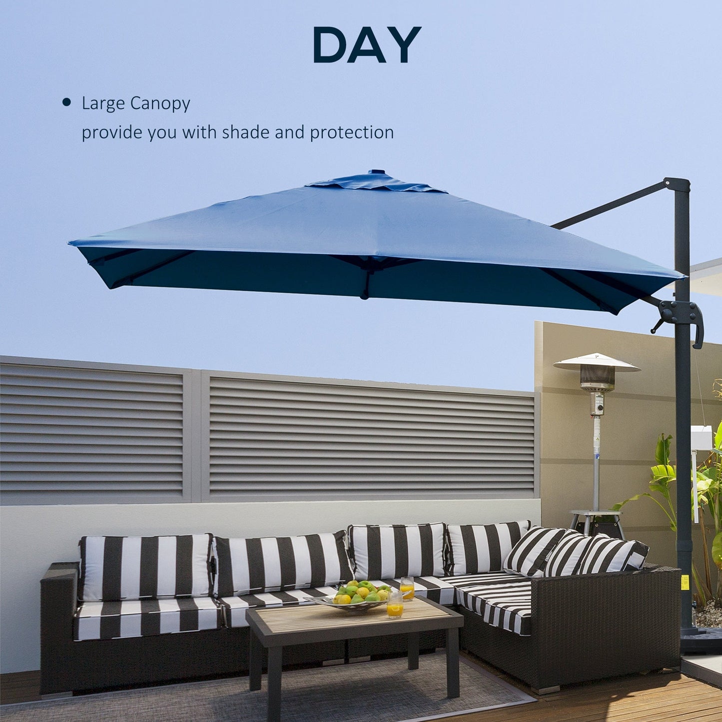 10x10ft Cantilever Umbrella Rotatable Square Top Market Parasol with 4 Adjustable Angle for Backyard Patio Outdoor Area, Blue Cantilever Umbrellas   at Gallery Canada