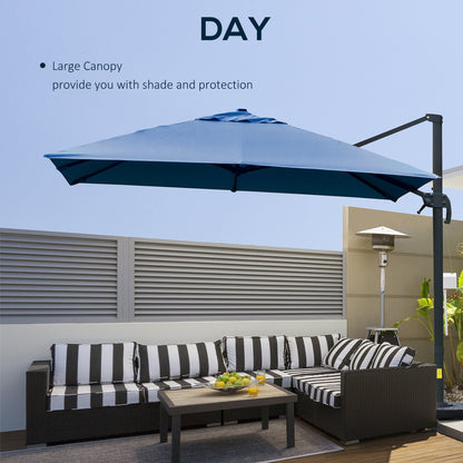 10x10ft Cantilever Umbrella Rotatable Square Top Market Parasol with 4 Adjustable Angle for Backyard Patio Outdoor Area, Blue Cantilever Umbrellas   at Gallery Canada