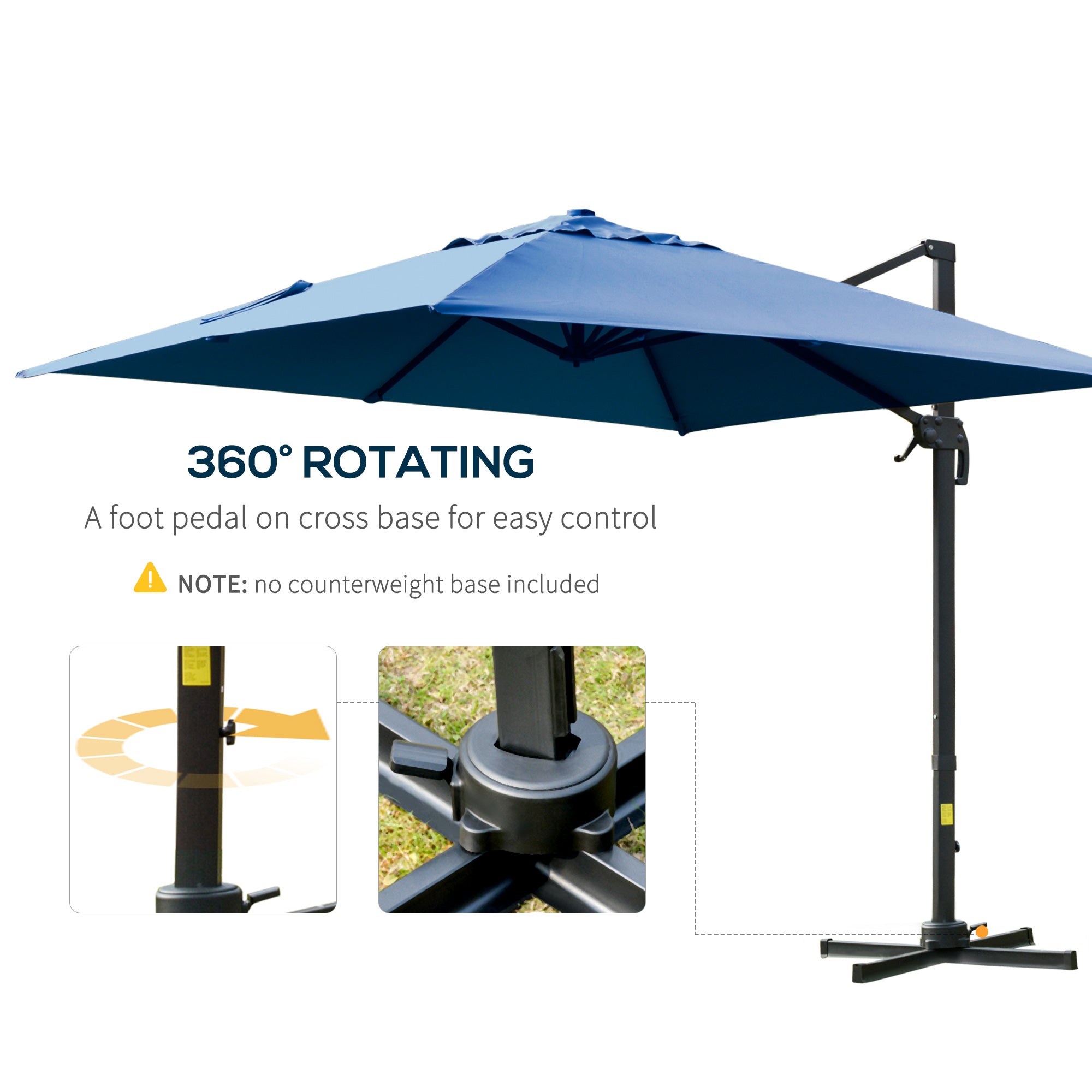 10x10ft Cantilever Umbrella Rotatable Square Top Market Parasol with 4 Adjustable Angle for Backyard Patio Outdoor Area, Blue Cantilever Umbrellas   at Gallery Canada