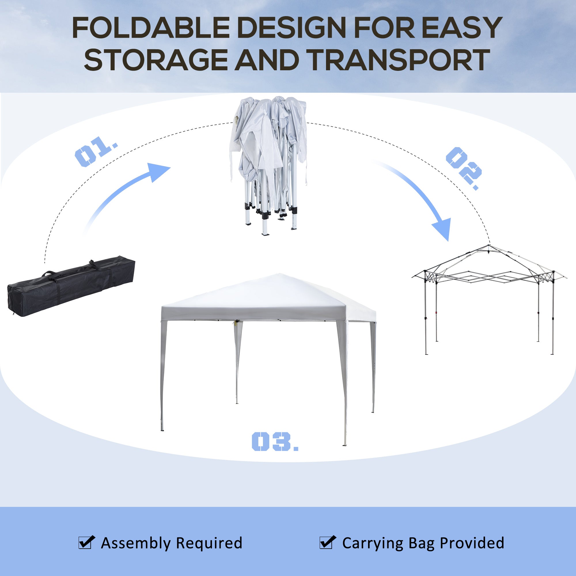 10x10ft Folding Pop Up Tent Outdoor Gazebo Canopy with Carrying Bag, White Pop Up Canopies   at Gallery Canada