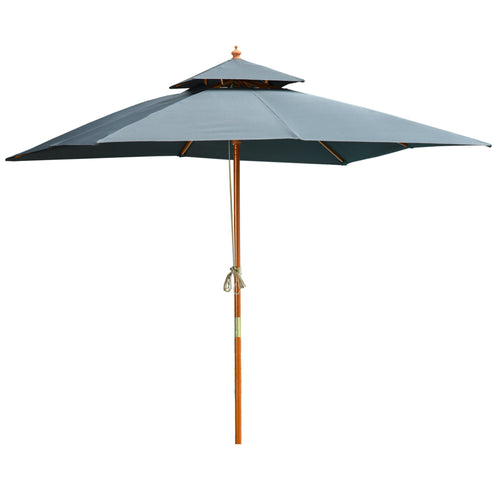 10x10ft Garden Market Parasol Wood Square Patio Umbrella Sunshade Canopy with 2 Pulley Pagoda Style Dark Grey