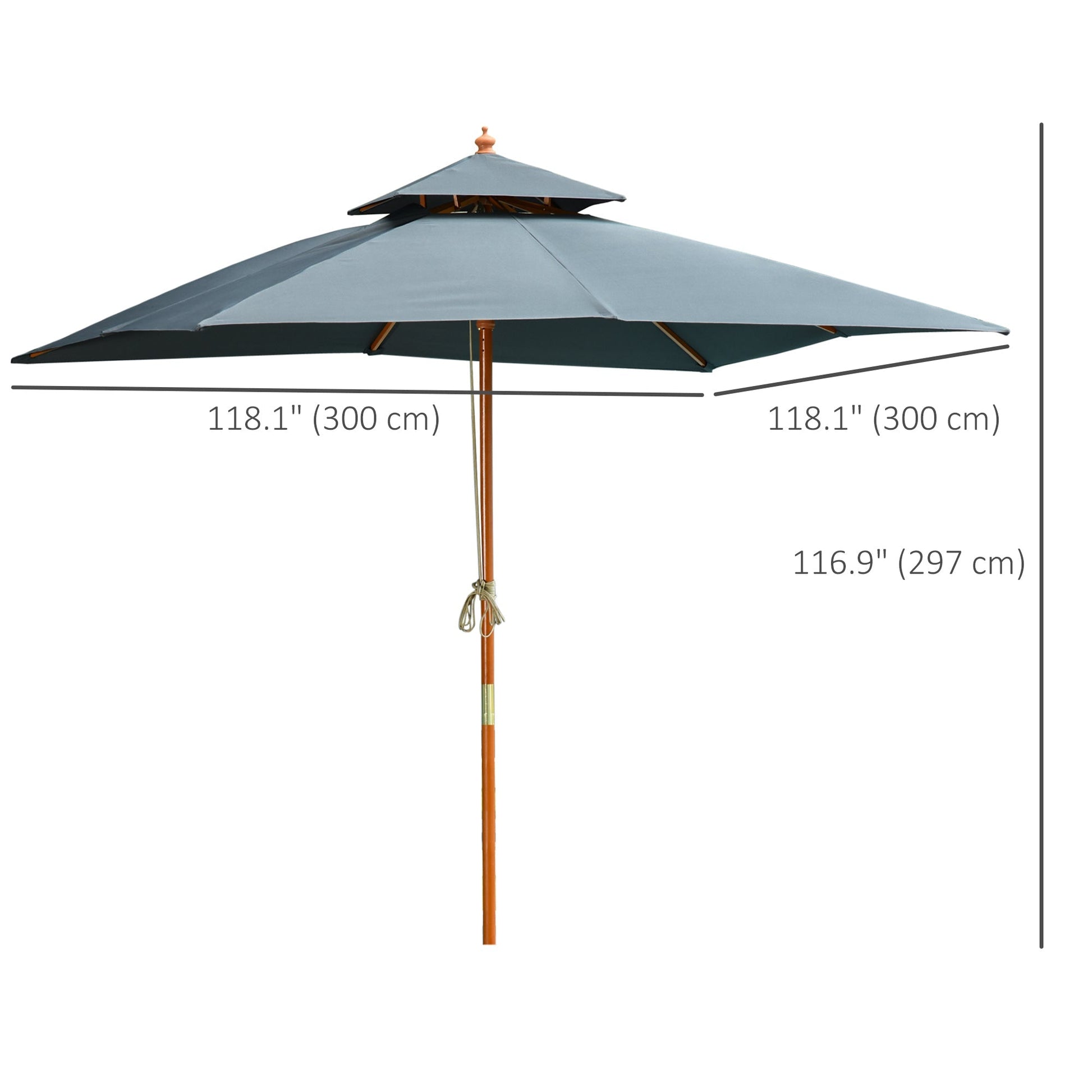 10x10ft Garden Market Parasol Wood Square Patio Umbrella Sunshade Canopy with 2 Pulley Pagoda Style Dark Grey Sun Umbrellas   at Gallery Canada