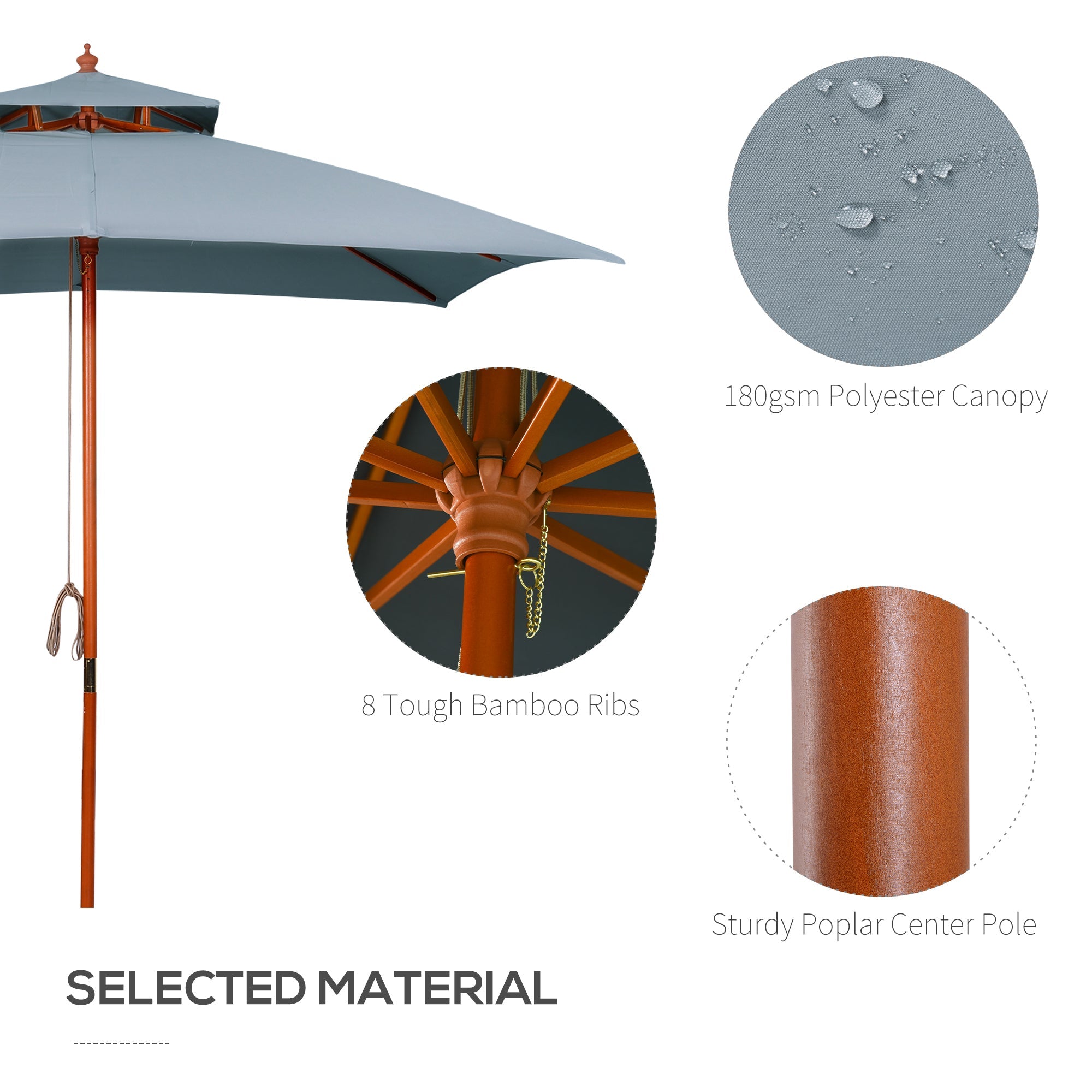 10x10ft Garden Market Parasol Wood Square Patio Umbrella Sunshade Canopy with 2 Pulley Pagoda Style Dark Grey Sun Umbrellas   at Gallery Canada