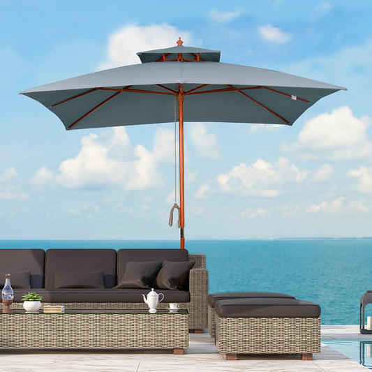 10x10ft Garden Market Parasol Wood Square Patio Umbrella Sunshade Canopy with 2 Pulley Pagoda Style Dark Grey Sun Umbrellas Dark Grey  at Gallery Canada