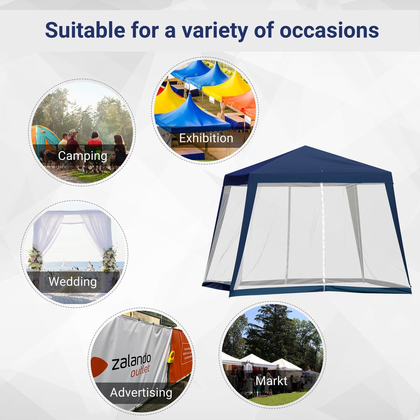 10x10ft Party Tent Canopy with Netting, Patio Screen House Slant Leg Outdoor Gazebo Sun Shade Shelter, Blue Canopy Tents   at Gallery Canada