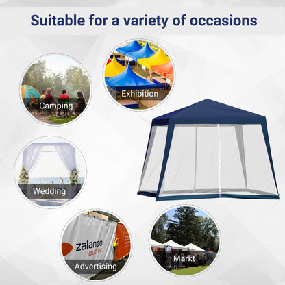 10x10ft Party Tent Canopy with Netting, Patio Screen House Slant Leg Outdoor Gazebo Sun Shade Shelter, Blue Canopy Tents   at Gallery Canada