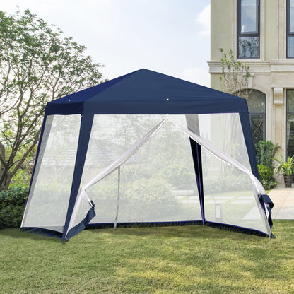 10x10ft Party Tent Canopy with Netting, Patio Screen House Slant Leg Outdoor Gazebo Sun Shade Shelter, Blue Canopy Tents   at Gallery Canada