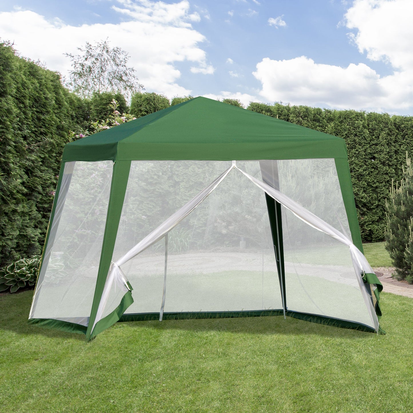 10x10ft Party Tent Canopy with Netting, Patio Screen House Slant Leg Outdoor Gazebo Sun Shade Shelter, Green Canopy Tents   at Gallery Canada