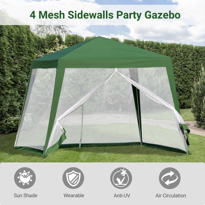 10x10ft Party Tent Canopy with Netting, Patio Screen House Slant Leg Outdoor Gazebo Sun Shade Shelter, Green Canopy Tents   at Gallery Canada