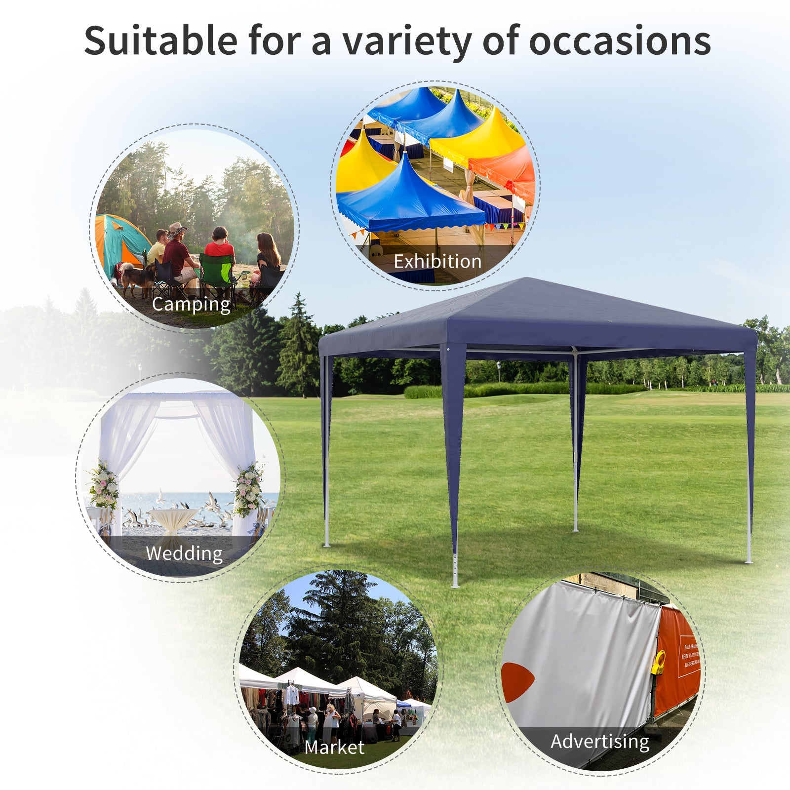 10x10ft Party Tent Portable Gazebo, Folding Garden Canopy Event Shelter Outdoor Sunshade Dark Blue Canopy Tents   at Gallery Canada