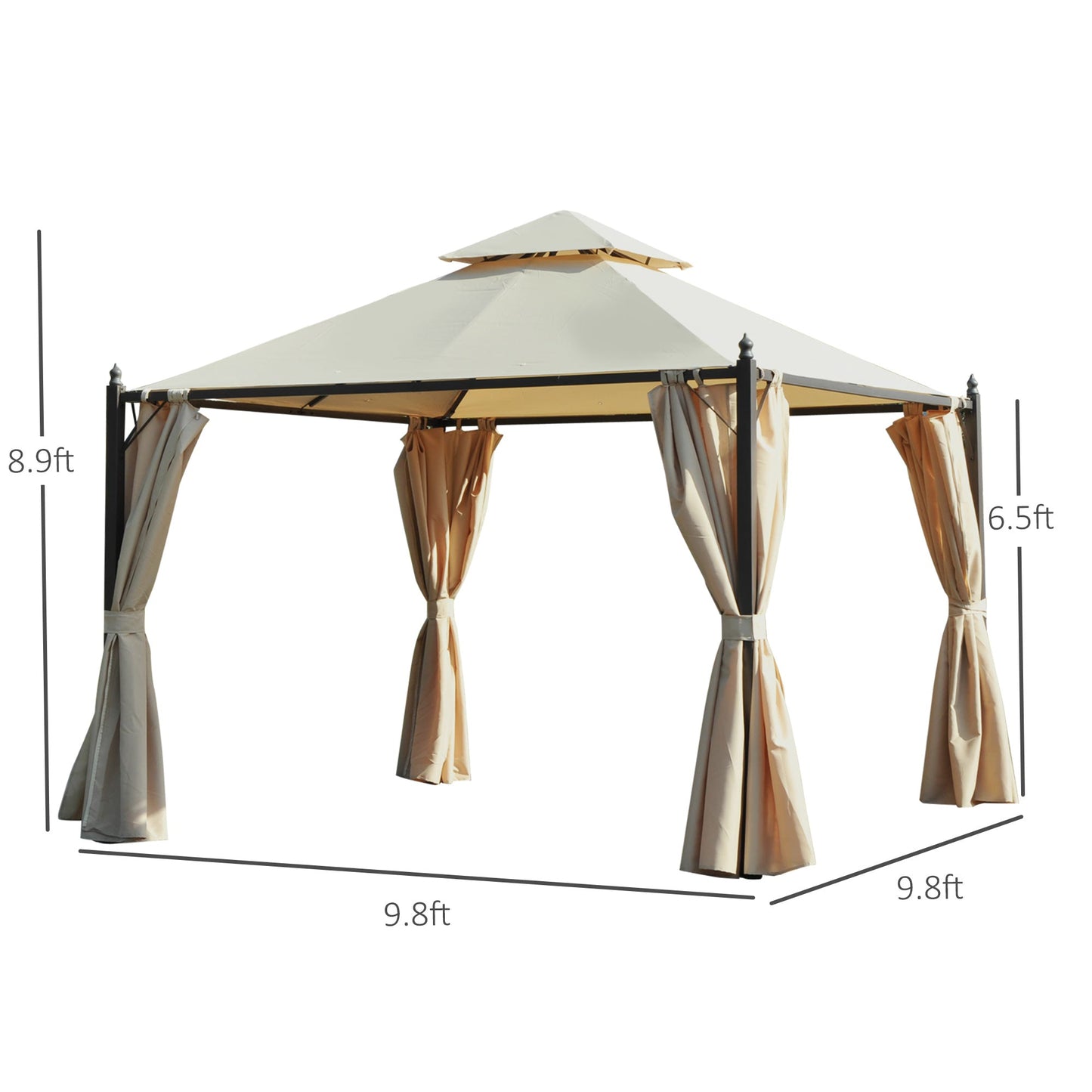 10x10ft Patio Gazebo Canopy Double-tire Garden Shelter Outdoor Sun Shade with Curtains, Beige Gazebos   at Gallery Canada