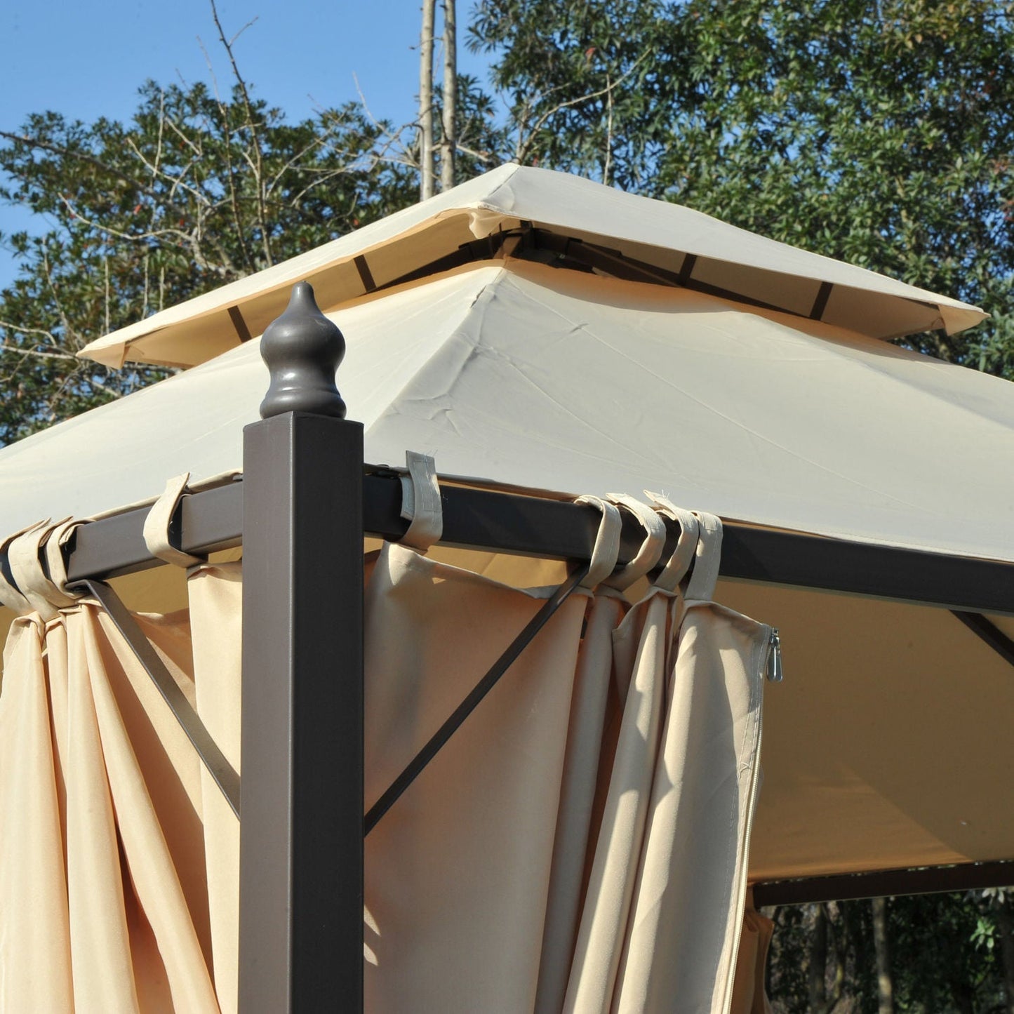 10x10ft Patio Gazebo Canopy Double-tire Garden Shelter Outdoor Sun Shade with Curtains, Beige Gazebos   at Gallery Canada