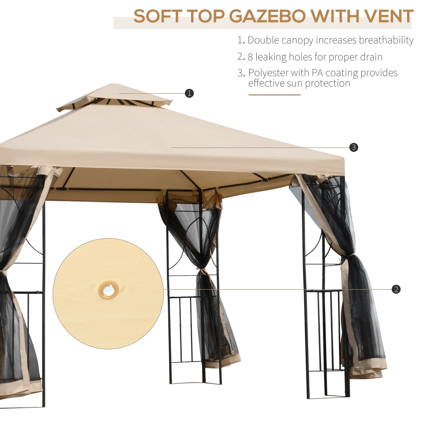 10x10ft Patio Gazebo Outdoor Double Top Pavilion Canopy Garden Event Party Tent Shelter Yard Sun Shade Steel Frame w/ Mosquito Netting Gazebos   at Gallery Canada