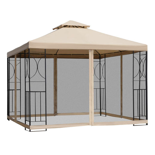 10x10ft Patio Gazebo Outdoor Double Top Pavilion Canopy Garden Event Party Tent Shelter Yard Sun Shade Steel Frame w/ Mosquito Netting