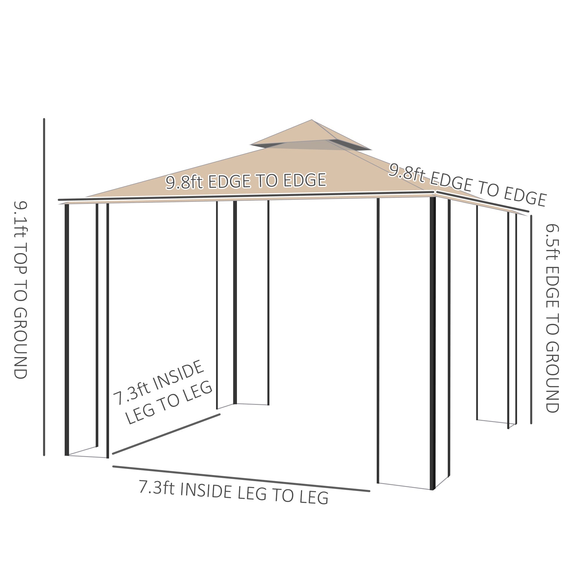 10x10ft Patio Gazebo Outdoor Double Top Pavilion Canopy Garden Event Party Tent Shelter Yard Sun Shade Steel Frame w/ Mosquito Netting Gazebos   at Gallery Canada