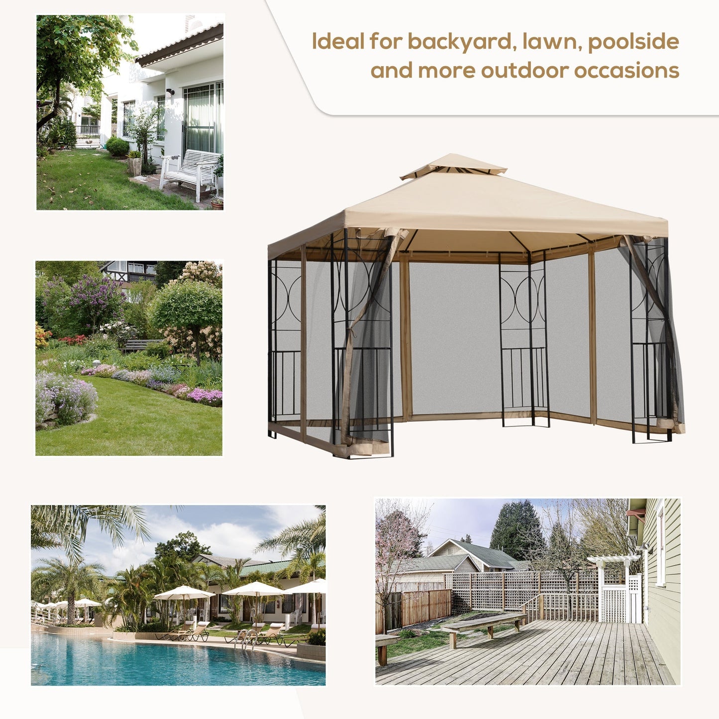 10x10ft Patio Gazebo Outdoor Double Top Pavilion Canopy Garden Event Party Tent Shelter Yard Sun Shade Steel Frame w/ Mosquito Netting Gazebos   at Gallery Canada