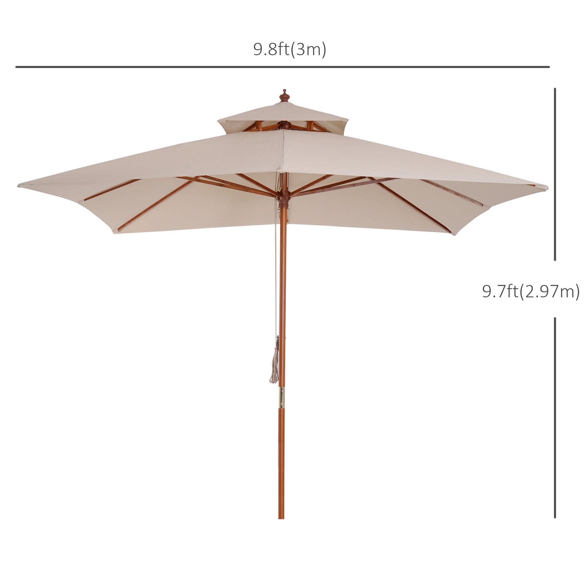 10x10ft Wood Square Patio Umbrella Garden Market Parasol Sunshade Canopy with 2 Pulley Pagoda Style, Khaki Sun Umbrellas   at Gallery Canada