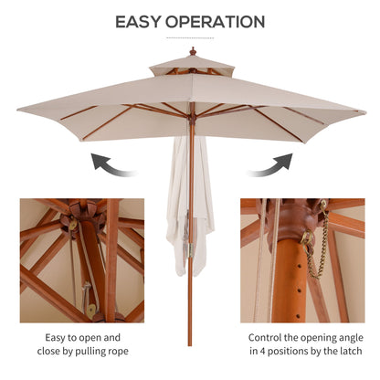 10x10ft Wood Square Patio Umbrella Garden Market Parasol Sunshade Canopy with 2 Pulley Pagoda Style, Khaki Sun Umbrellas   at Gallery Canada