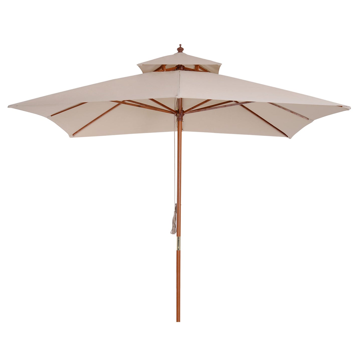 10x10ft Wood Square Patio Umbrella Garden Market Parasol Sunshade Canopy with 2 Pulley Pagoda Style, Khaki Sun Umbrellas Khaki  at Gallery Canada