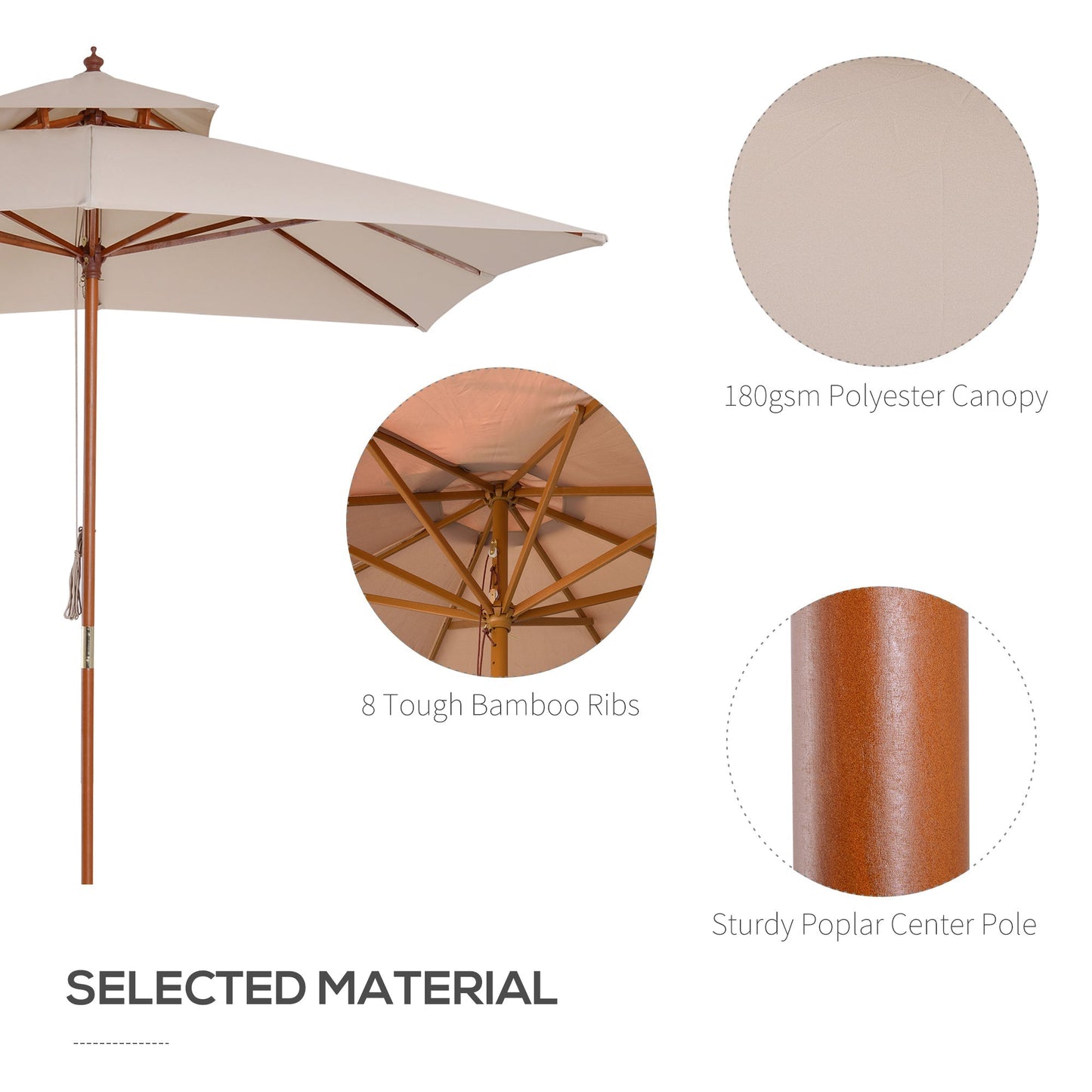 10x10ft Wood Square Patio Umbrella Garden Market Parasol Sunshade Canopy with 2 Pulley Pagoda Style, Khaki Sun Umbrellas   at Gallery Canada