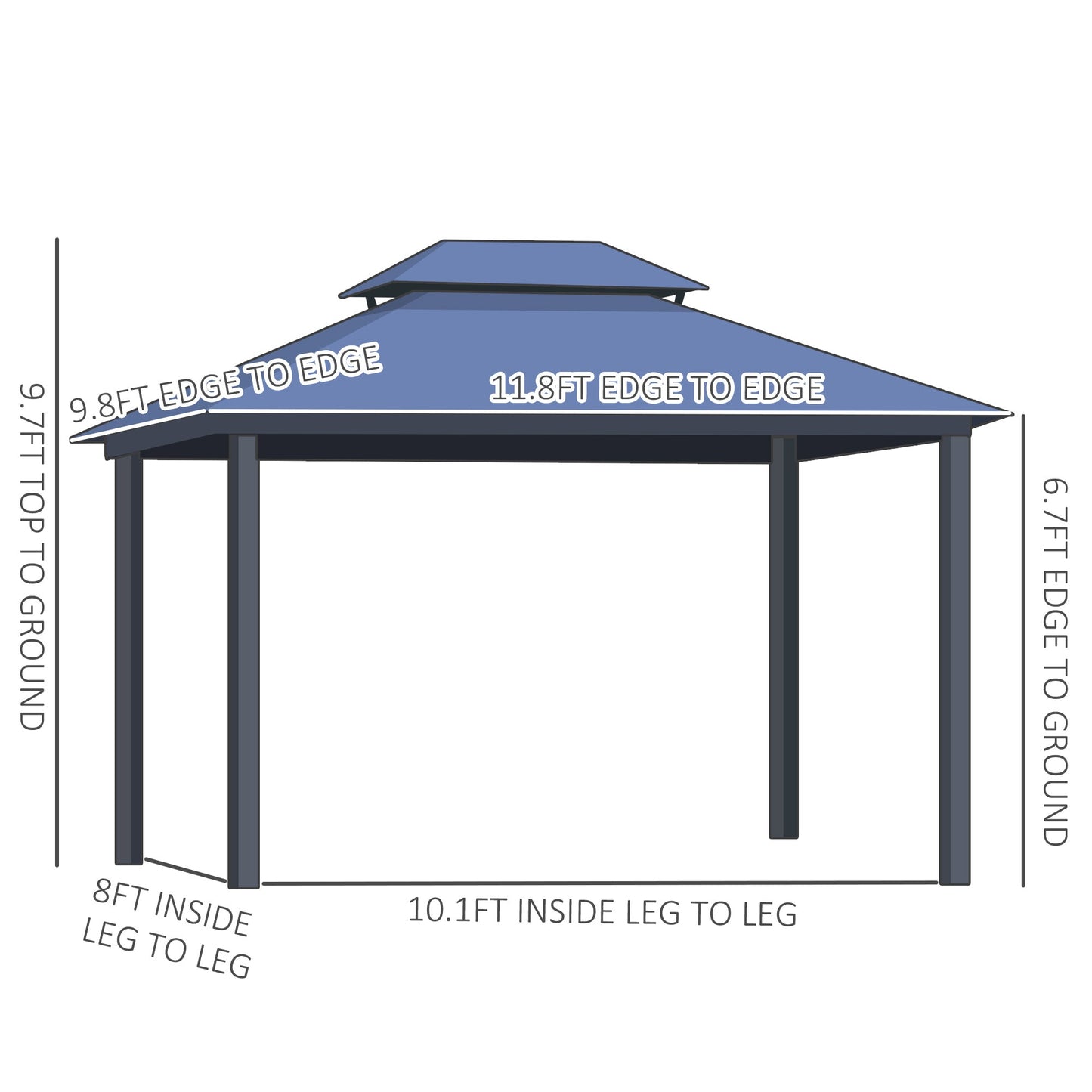 10'x12' Hardtop Patio Gazebo Aluminum Gazebo Canopy with Double Tier Roof, Curtains, Netting Sidewalls, Black &; Grey Gazebos   at Gallery Canada